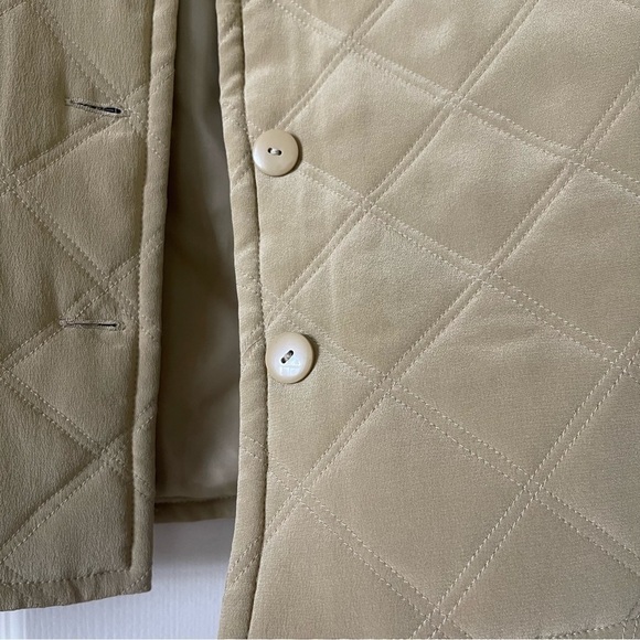 RAFAEL 100% Silk Quilted Jacket Women’s M Crop Button Front Neutral Tan - Picture 5 of 13